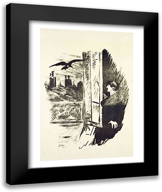 Illustration for 'The Raven', by Edgar Allen Poe, 1875 22x28 Black Modern Wood Framed Art Print Poster by Manet, Edouard
