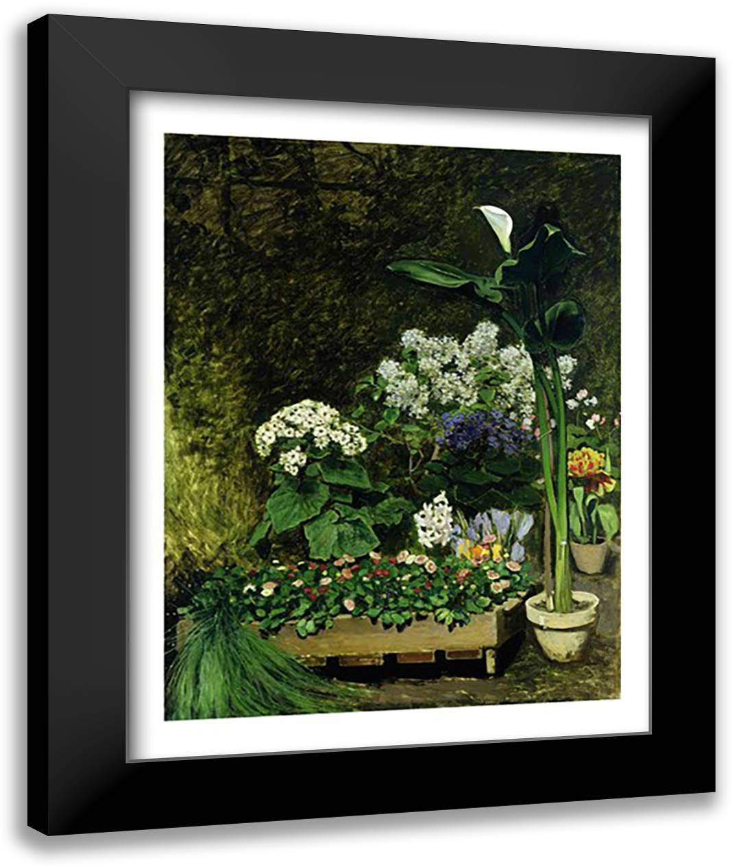 Flowers in a Greenhouse, 1864 22x28 Black Modern Wood Framed Art Print Poster by Renoir, Pierre-Auguste