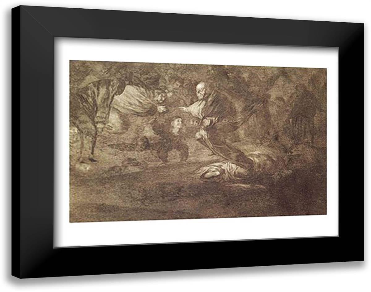 Funereal Riddle 28x22 Black Modern Wood Framed Art Print Poster by Goya, Francisco De