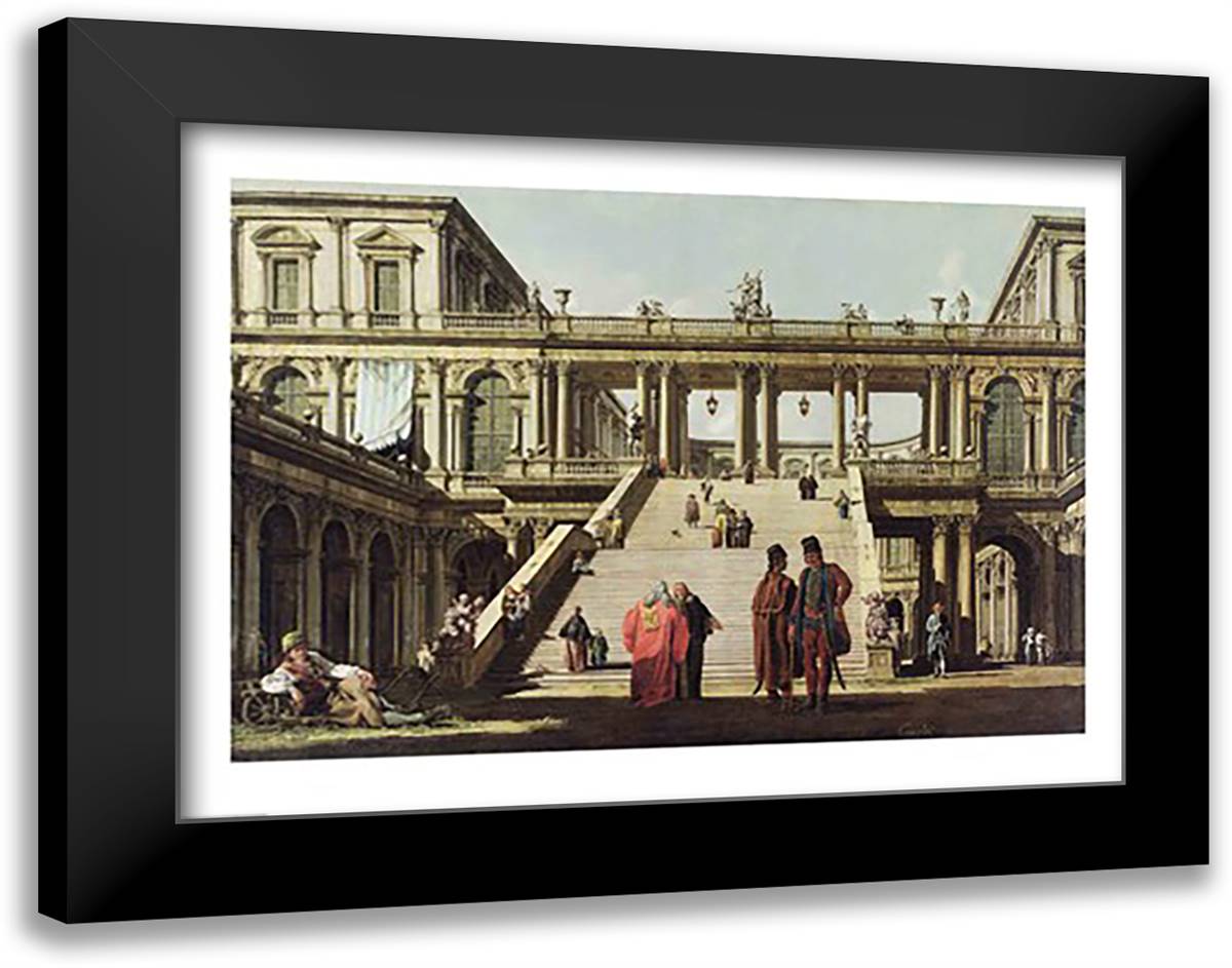 Castle Courtyard, 1762 28x22 Black Modern Wood Framed Art Print Poster by Canaletto, Giovanni Antonio