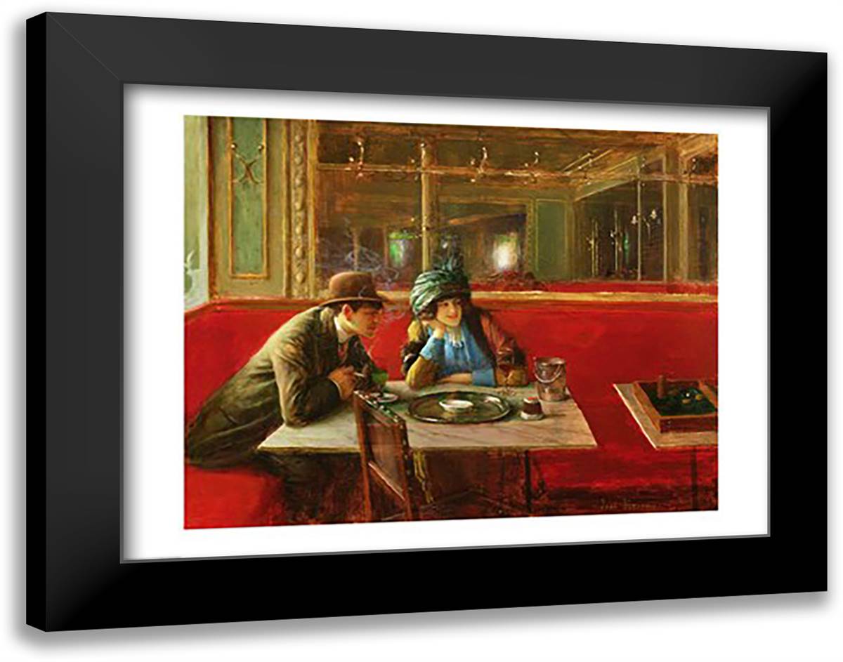 At the Cafe 28x22 Black Modern Wood Framed Art Print Poster by Beraud, Jean