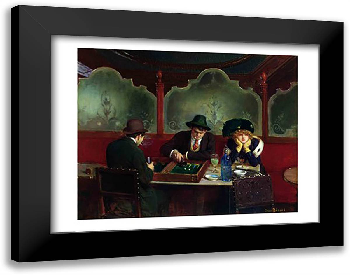 The Backgammon Players 28x22 Black Modern Wood Framed Art Print Poster by Beraud, Jean