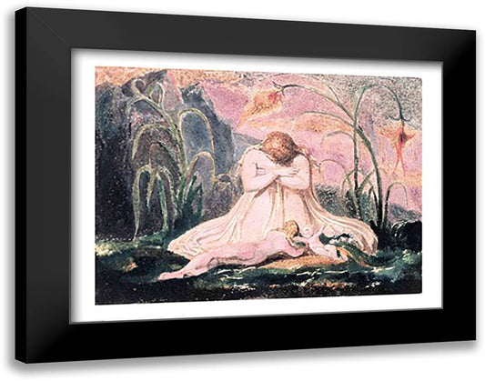 Book of Thel; Thel leaning over the 'Matron Clay' and the worm, 1789 28x22 Black Modern Wood Framed Art Print Poster by Blake, William