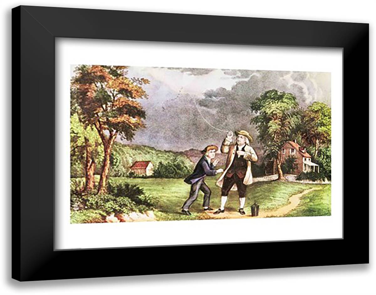 Franklin's experiment in electricity 28x22 Black Modern Wood Framed Art Print Poster
