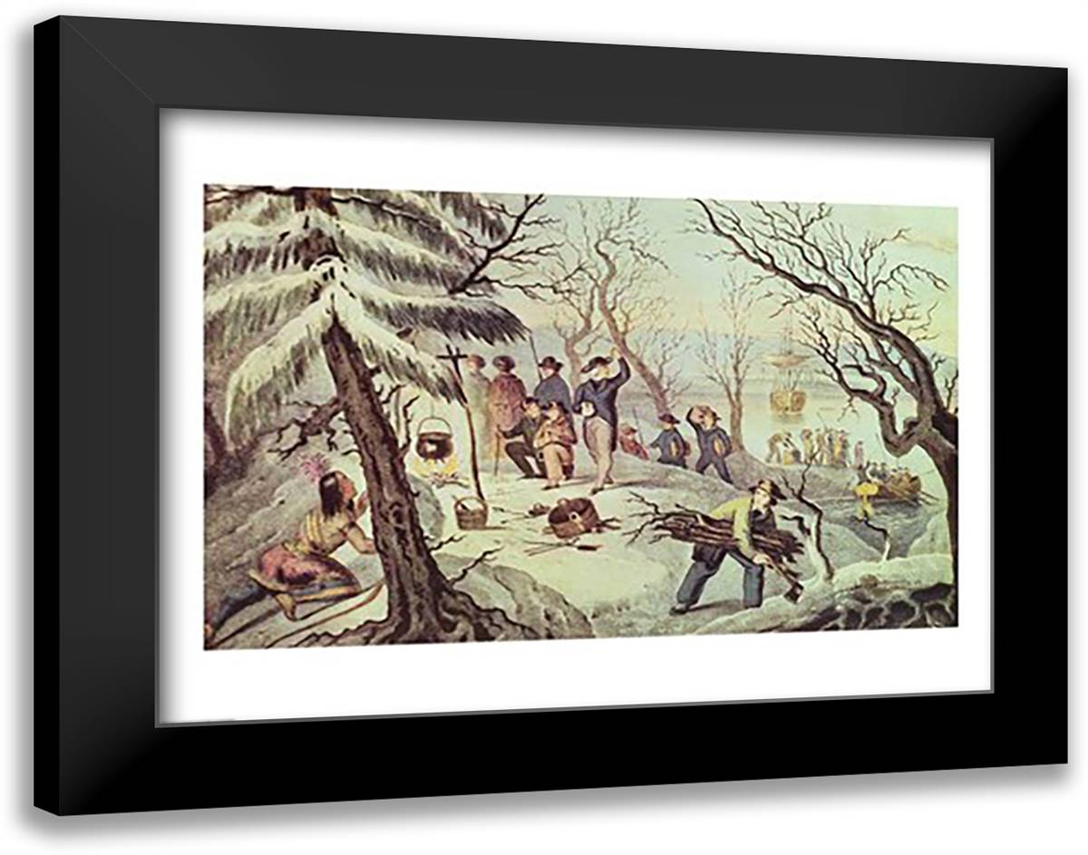 The Landing of the Pilgrims at Plymouth, 11th December 1620 28x22 Black Modern Wood Framed Art Print Poster