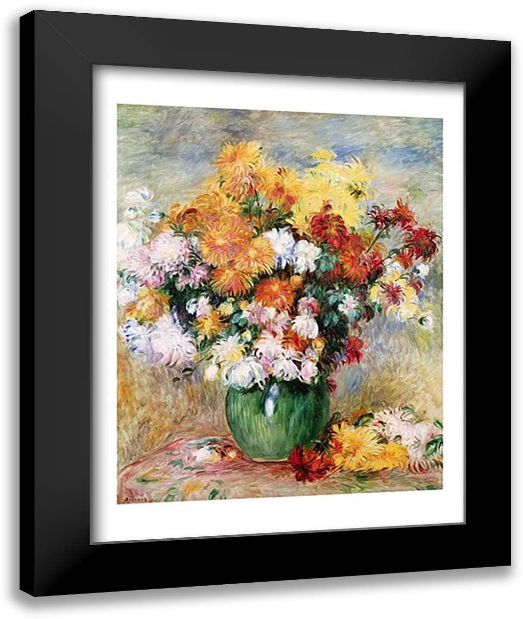 Bouquet of Chrysanthemums, c.1884 22x28 Black Modern Wood Framed Art Print Poster by Renoir, Pierre-Auguste