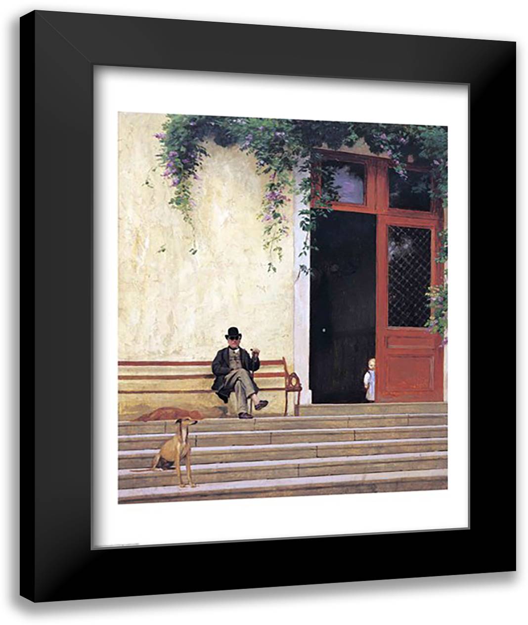 The Artist's Father and Son on the Doorstep of his House 22x28 Black Modern Wood Framed Art Print Poster by Gerome, Jean Leon