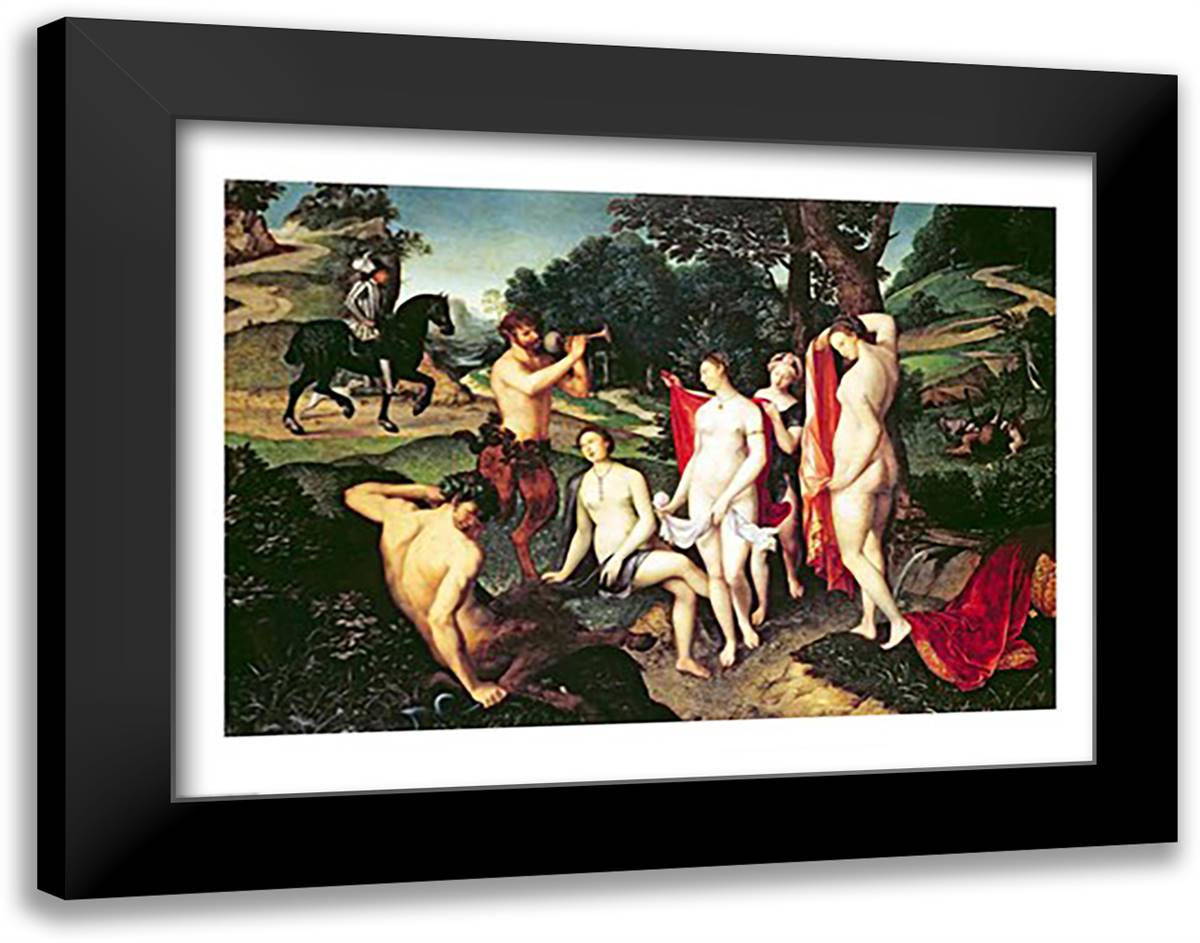 Diana Bathing, 1558 28x22 Black Modern Wood Framed Art Print Poster by Clouet, Francois