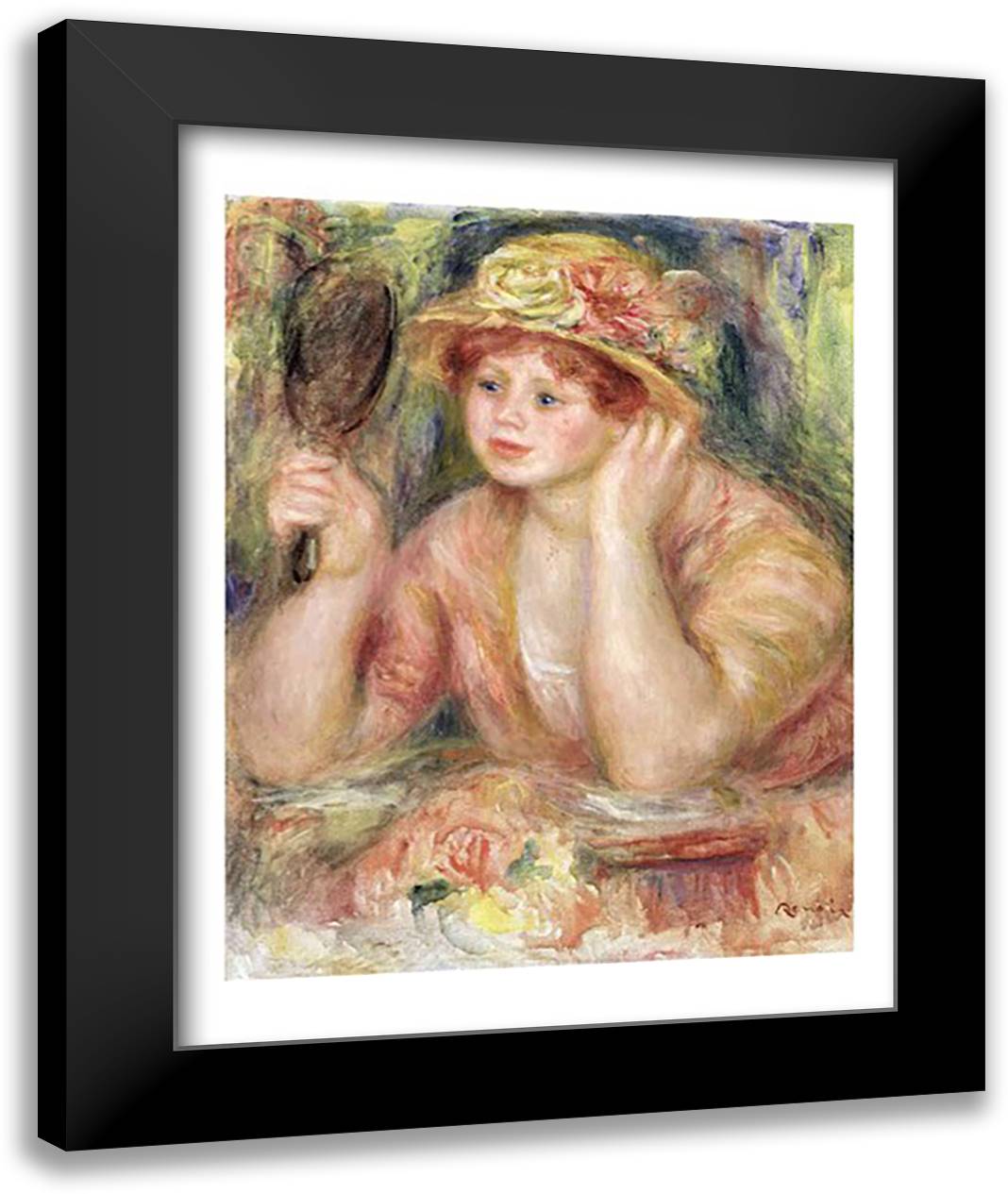 Woman with a Mirror, c.1915 22x28 Black Modern Wood Framed Art Print Poster by Renoir, Pierre-Auguste