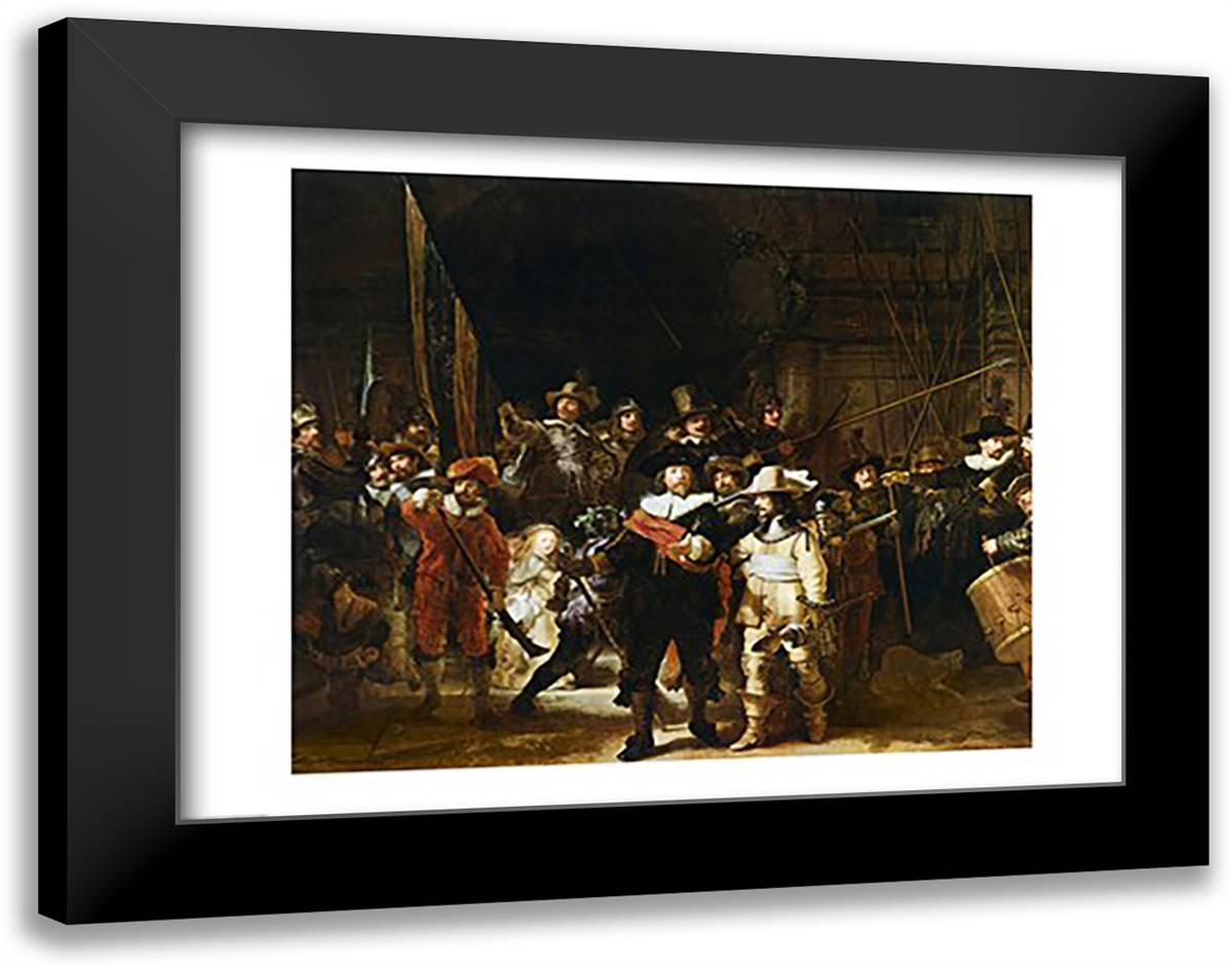 The Nightwatch 28x22 Black Modern Wood Framed Art Print Poster by Rembrandt