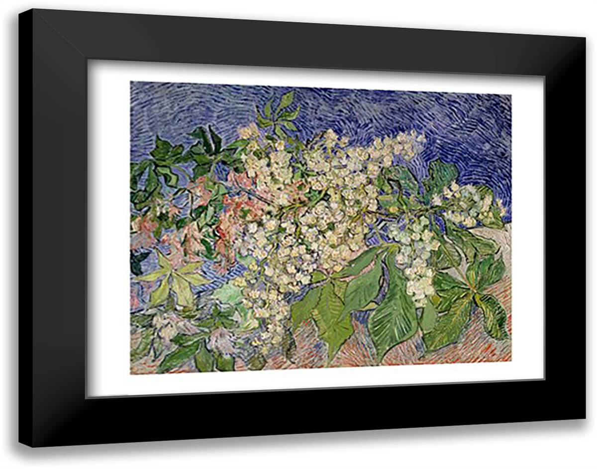Blossoming Chestnut Branches, 1890 28x22 Black Modern Wood Framed Art Print Poster by Van Gogh, Vincent