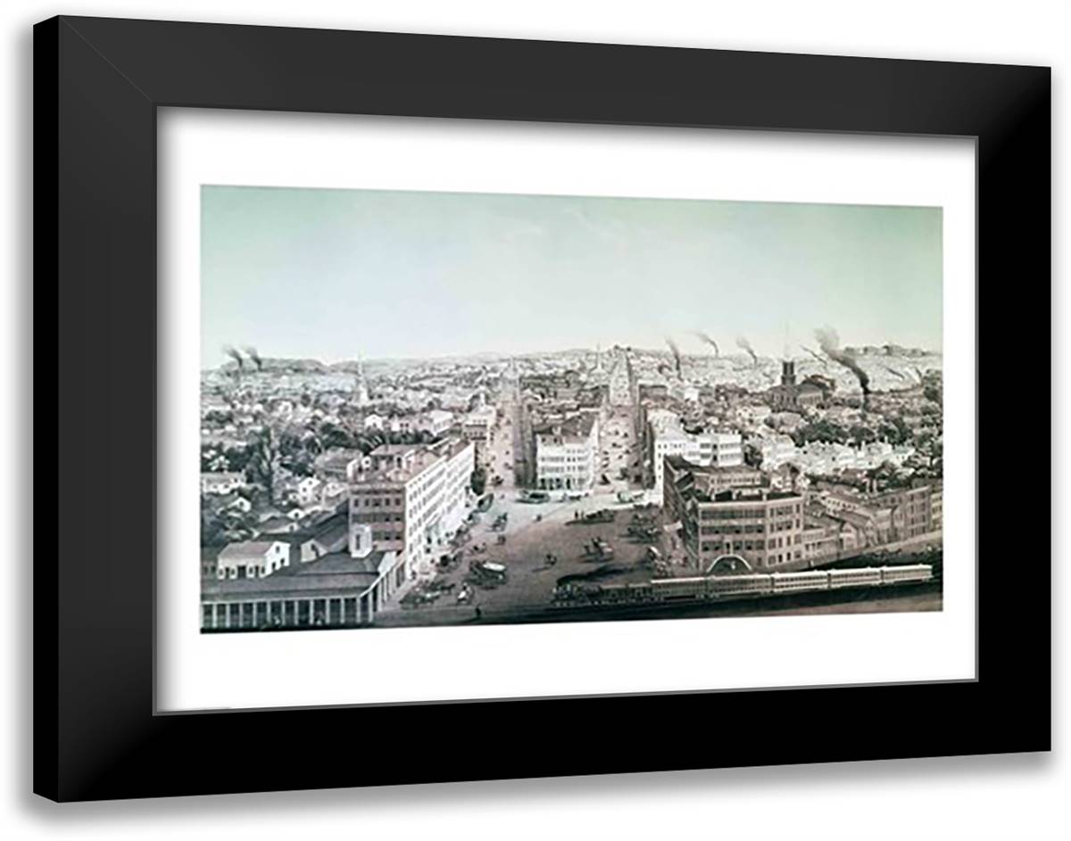 View of Utica City, New York State 28x22 Black Modern Wood Framed Art Print Poster