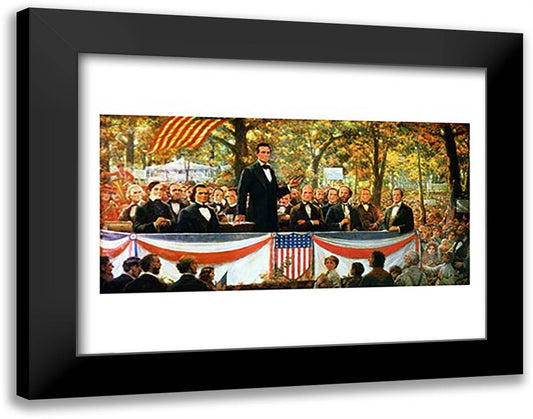 Abraham Lincoln and Stephen A. Douglas debating at Charleston 28x22 Black Modern Wood Framed Art Print Poster