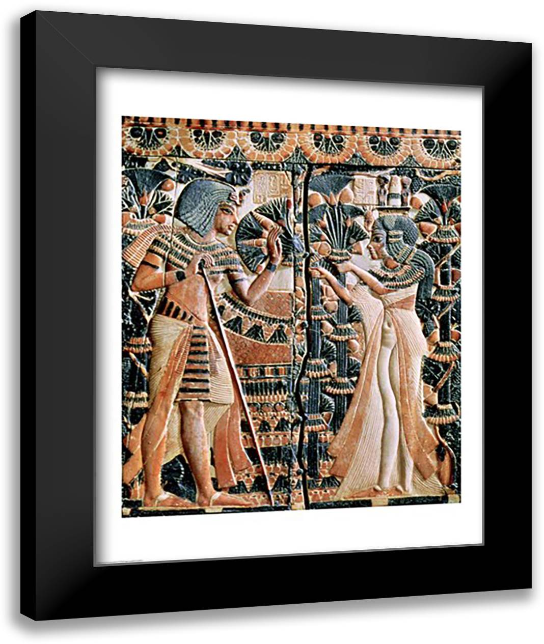 Tutankhamun and his wife Ankhesenamun in a garden 22x28 Black Modern Wood Framed Art Print Poster