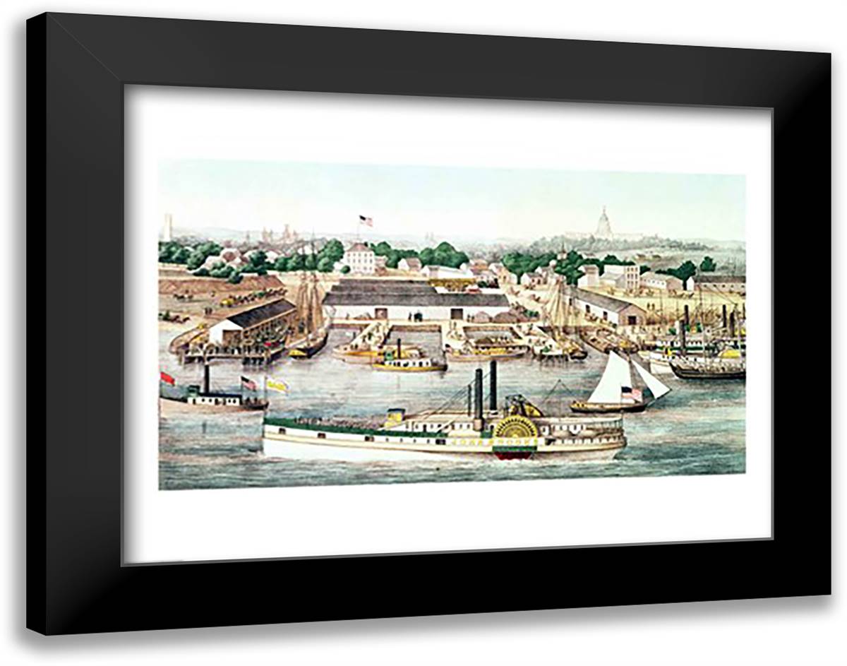 Bird's Eye View of Sixth Street Wharf 28x22 Black Modern Wood Framed Art Print Poster