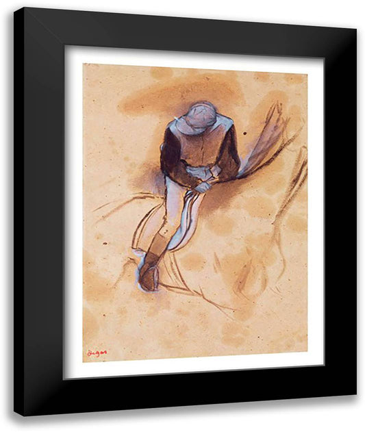 Jockey flexed forward standing in the saddle 22x28 Black Modern Wood Framed Art Print Poster by Degas, Edgar