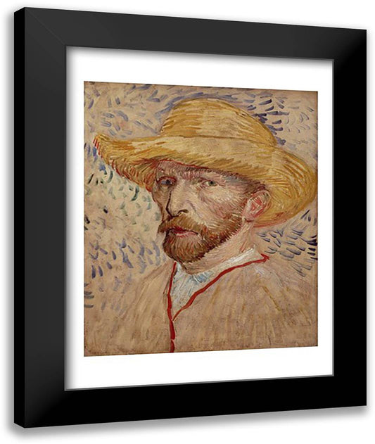 Self Portrait with Straw Hat, 1887 22x28 Black Modern Wood Framed Art Print Poster by Van Gogh, Vincent