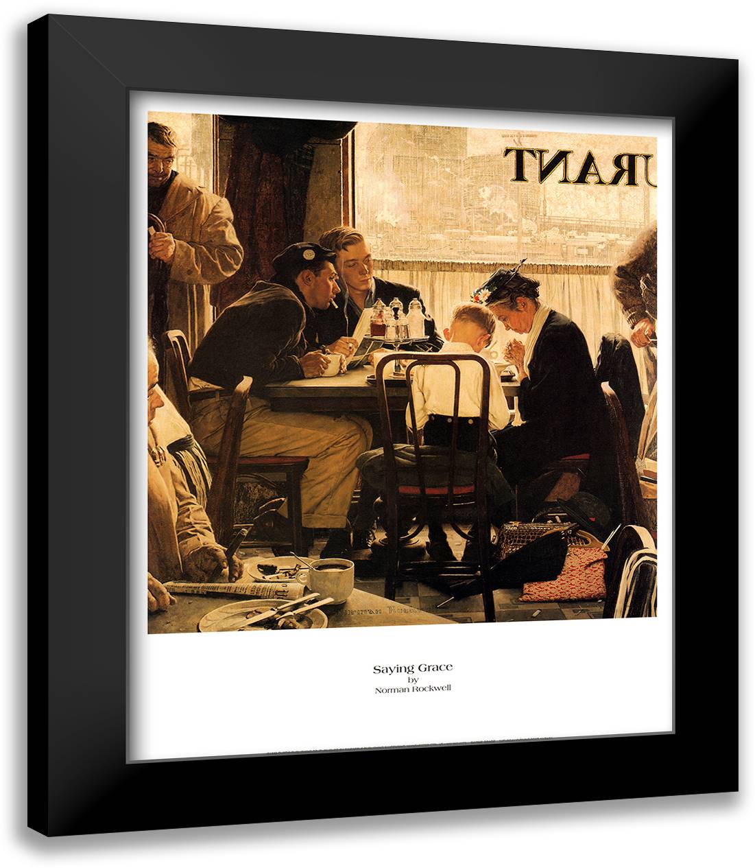 Saying Grace 16x19 Black Modern Wood Framed Art Print Poster by Rockwell, Norman