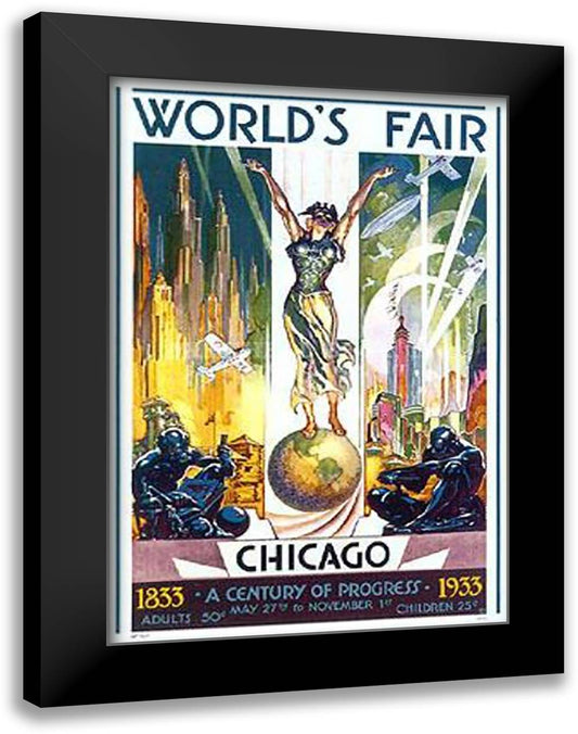 Chicago World's Fair 1933 28x36 Black Modern Wood Framed Art Print Poster