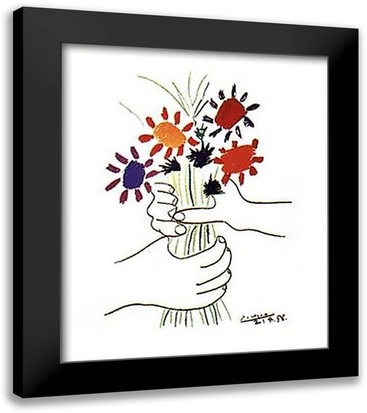 Bouquet with Hands 26x32 Black Modern Wood Framed Art Print Poster by Picasso, Pablo