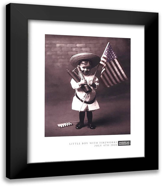 American Experience - Little Boy With Fireworks-July 4th 1906 Size 15x18 Black Modern Wood Framed Art Print Poster