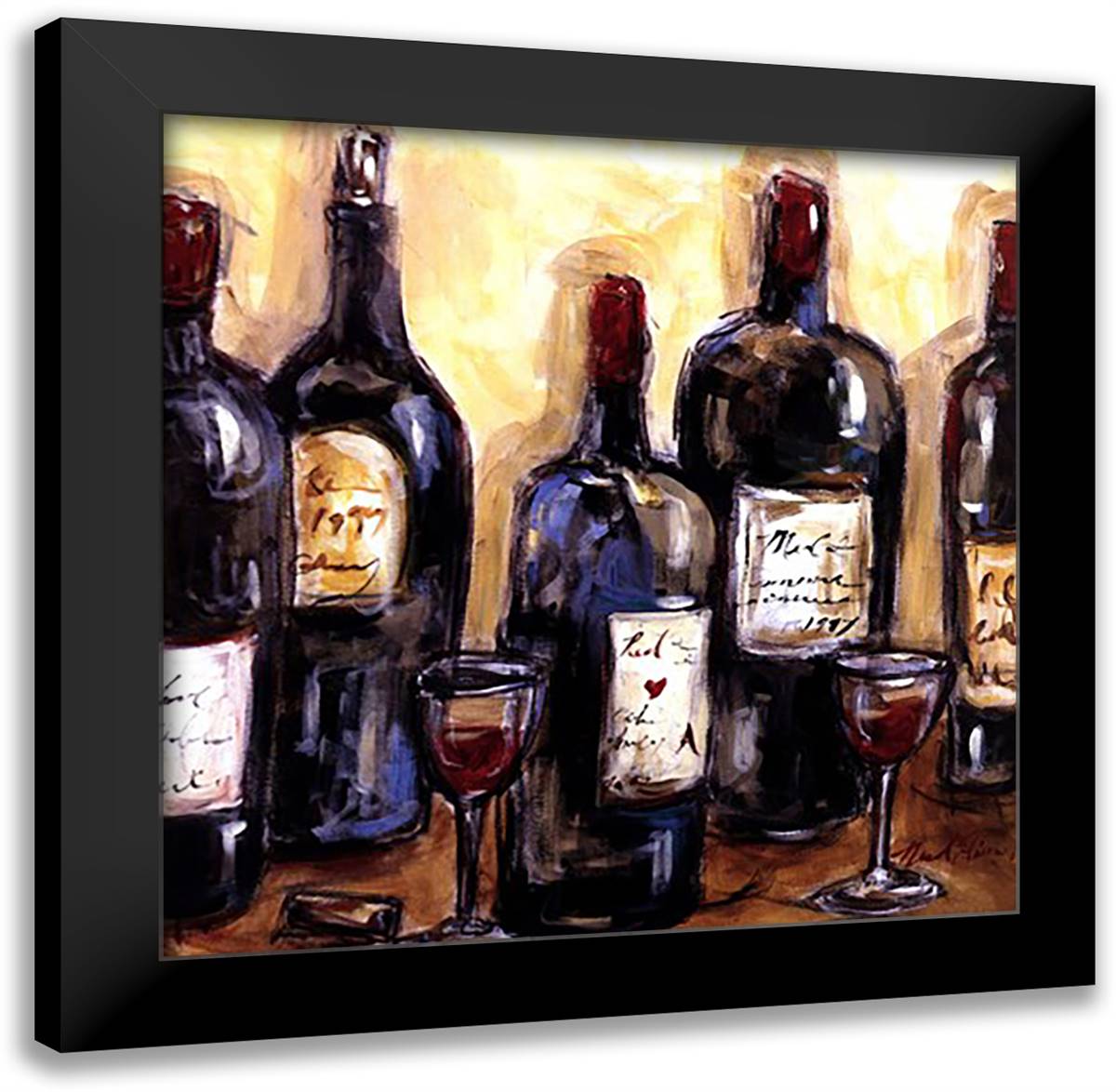 Wine Bar 16x16 Black Modern Wood Framed Art Print Poster by Etienne, Nicole