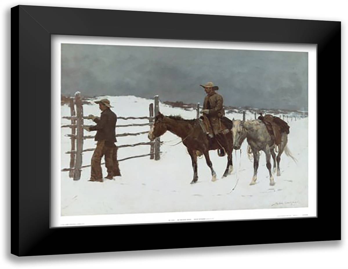 The Fall Of The Cowboy 35x27 Black Modern Wood Framed Art Print Poster by Remington, Frederic