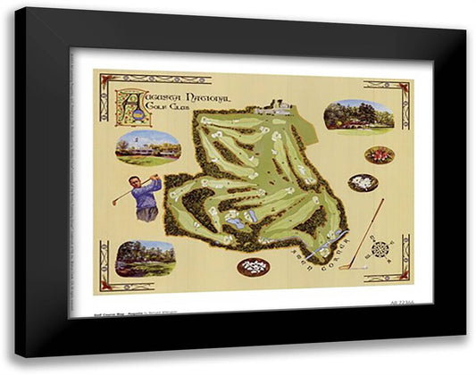 Golf Course Map - Augusta 12x10 Black Modern Wood Framed Art Print Poster by Willington, Bernard