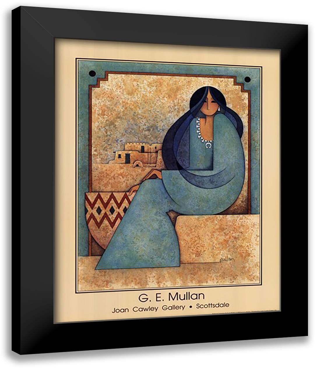 Mujer En Turquesa 24x30 Black Modern Wood Framed Art Print Poster by Mullan, G.E.