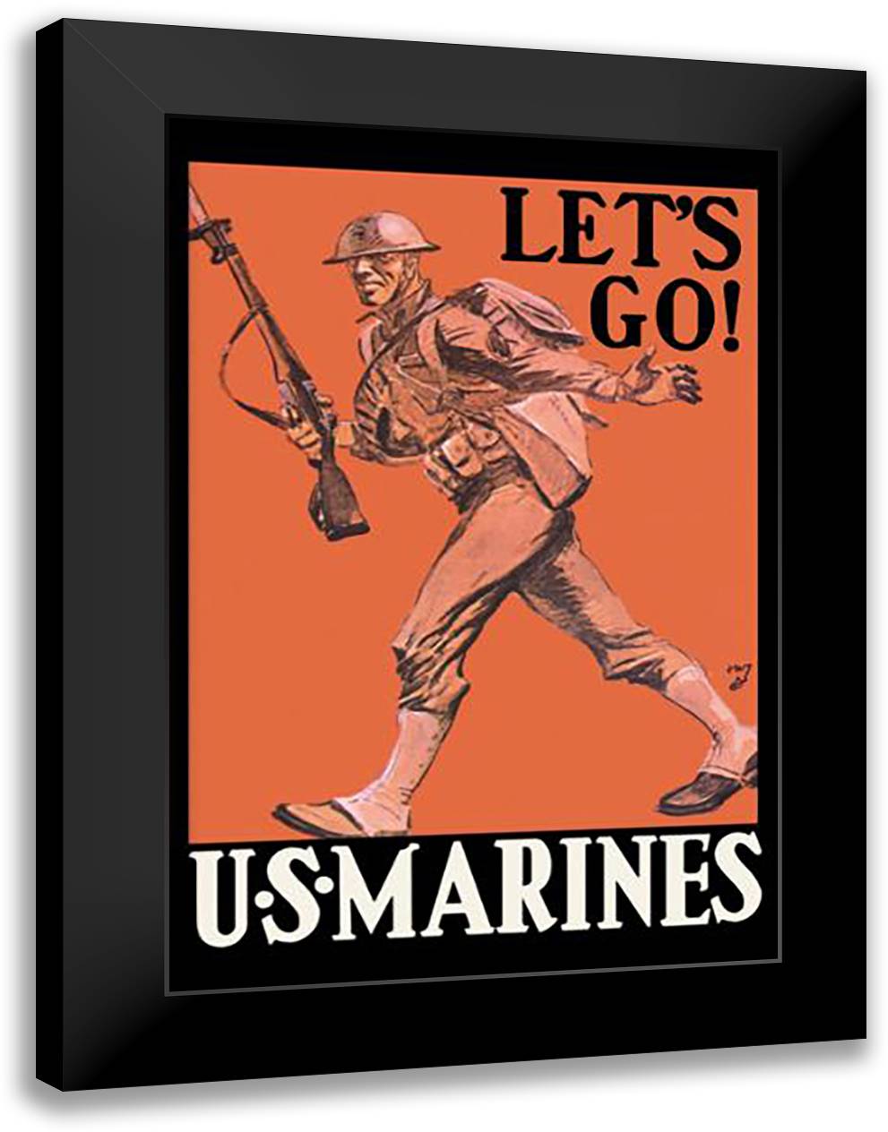 Let's Go! U.S. Marines 24x33 Black Modern Wood Framed Art Print Poster
