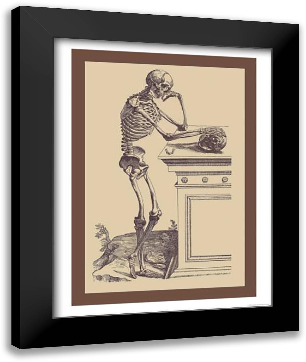 Leaning Skeleton 24x33 Black Modern Wood Framed Art Print Poster by Vesalius, Andreas