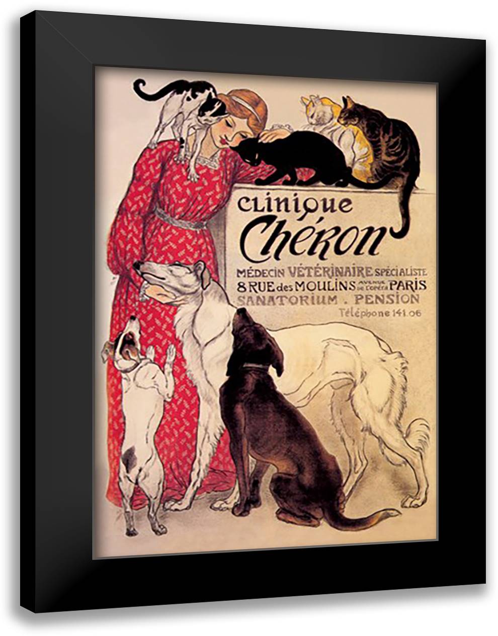 Clinique Cheron - Veterinary Medicine & Hotel 16x22 Black Modern Wood Framed Art Print Poster by Steinlen, Theophile-Alexandre