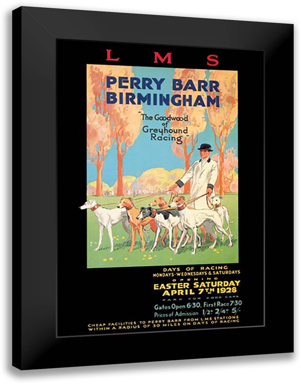Perry Barr, Birmingham - Greyhound Racing 16x22 Black Modern Wood Framed Art Print Poster