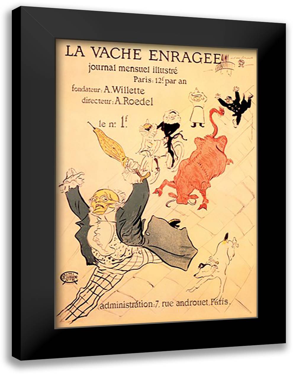 Vache Enragee (Roughing It) 16x22 Black Modern Wood Framed Art Print Poster by Toulouse-Lautrec, Henri de