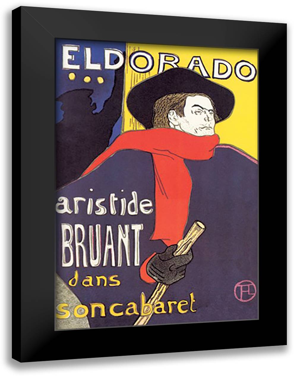 Dorado: Aristide Bruant dans son Cabaret 16x22 Black Modern Wood Framed Art Print Poster by Toulouse-Lautrec, Henri de