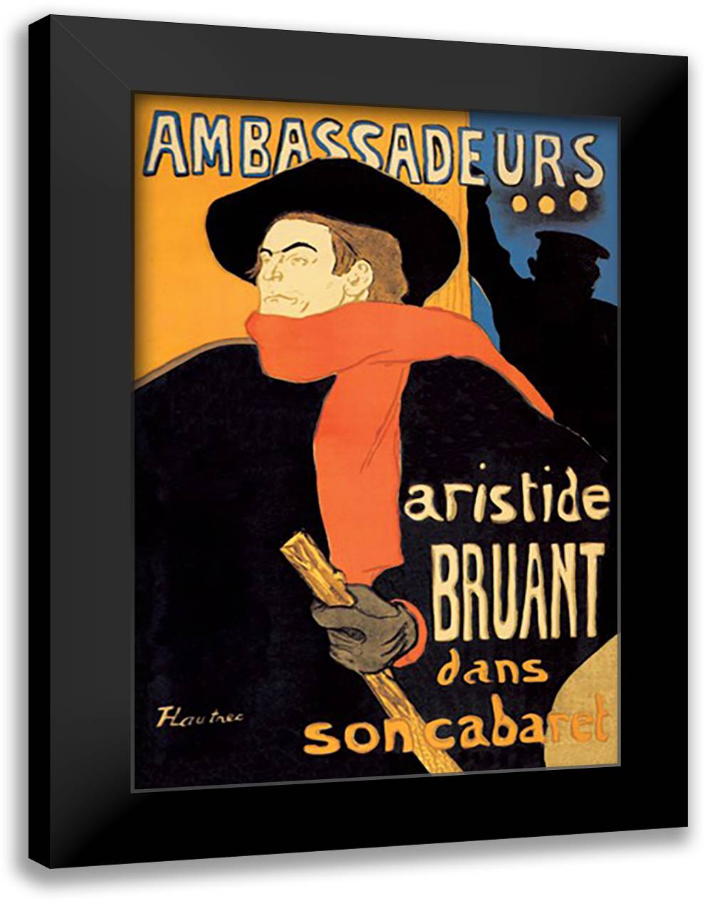 Ambassadeurs: Aristide Bruant dans Son Cabaret 16x22 Black Modern Wood Framed Art Print Poster by Toulouse-Lautrec, Henri de