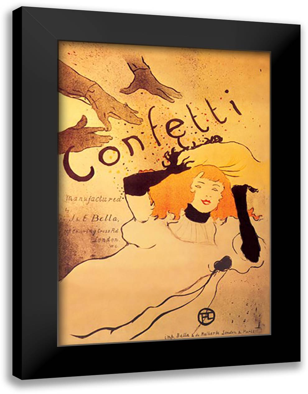 Confetti 16x22 Black Modern Wood Framed Art Print Poster by Toulouse-Lautrec, Henri de