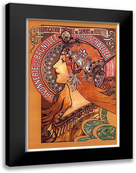 Savonnerie de Bagnolet (Bagnolet Soap) 16x22 Black Modern Wood Framed Art Print Poster by Mucha, Alphonse