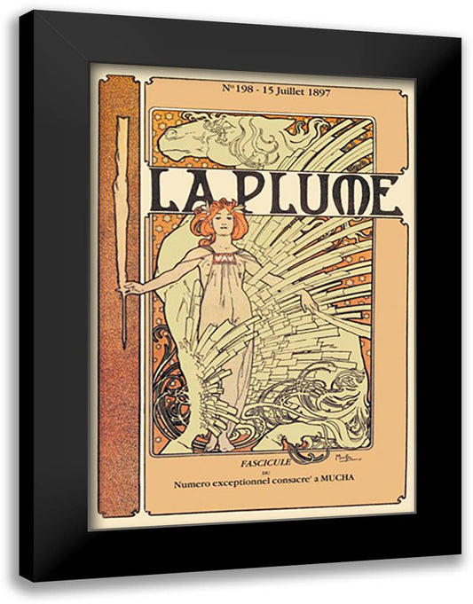Plume 16x22 Black Modern Wood Framed Art Print Poster by Mucha, Alphonse