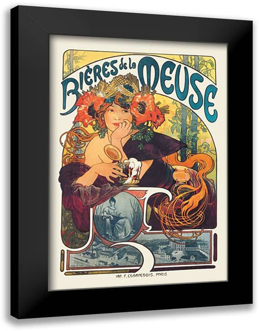 Bieres de le Meuse 16x22 Black Modern Wood Framed Art Print Poster by Mucha, Alphonse