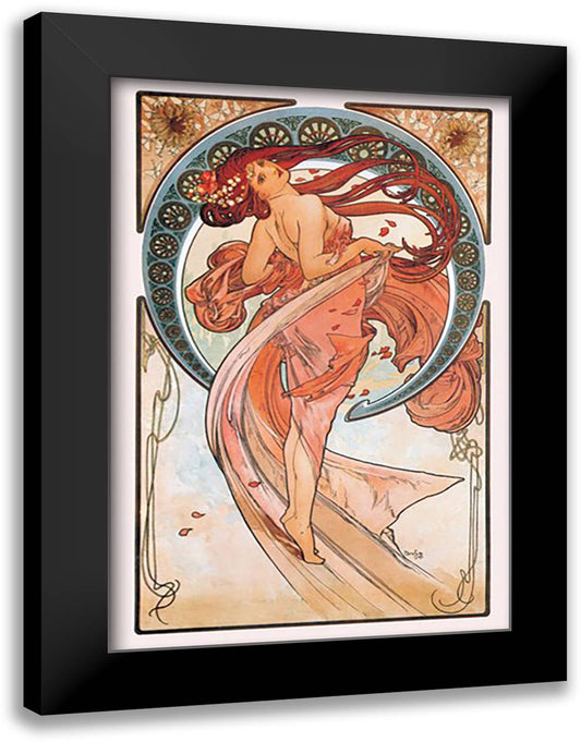 Dance (Rose) 16x22 Black Modern Wood Framed Art Print Poster by Mucha, Alphonse