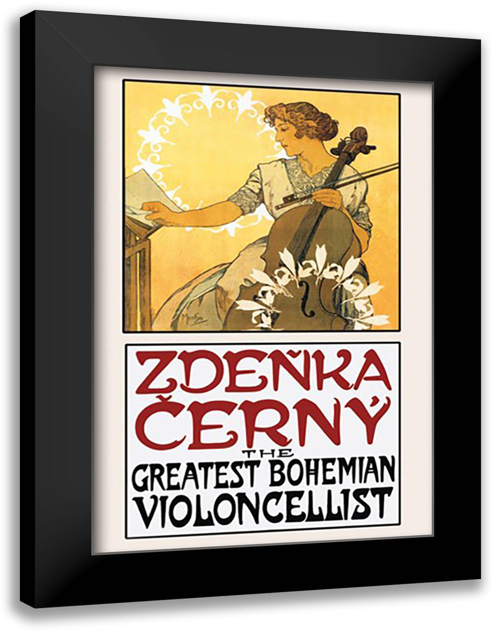 Zdenka Cerny: The Greatest Bohemian Violoncellist 16x22 Black Modern Wood Framed Art Print Poster by Mucha, Alphonse