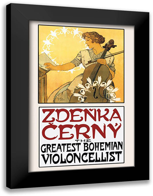 Zdenka Cerny: The Greatest Bohemian Violoncellist 16x22 Black Modern Wood Framed Art Print Poster by Mucha, Alphonse