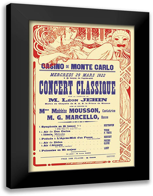 Concert at the Monte Carlo Casino 16x22 Black Modern Wood Framed Art Print Poster by Mucha, Alphonse