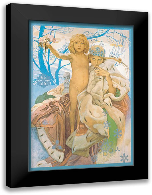 Snow Queen and Child 16x22 Black Modern Wood Framed Art Print Poster by Mucha, Alphonse