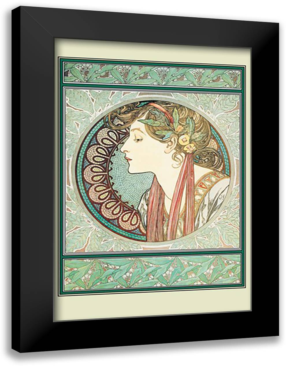 Woman's Profile 16x22 Black Modern Wood Framed Art Print Poster by Mucha, Alphonse