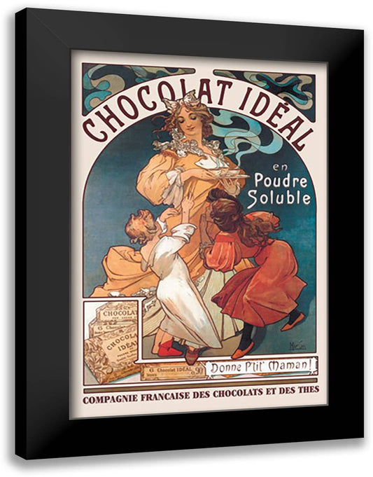 Chocolat Ideal 16x22 Black Modern Wood Framed Art Print Poster by Mucha, Alphonse