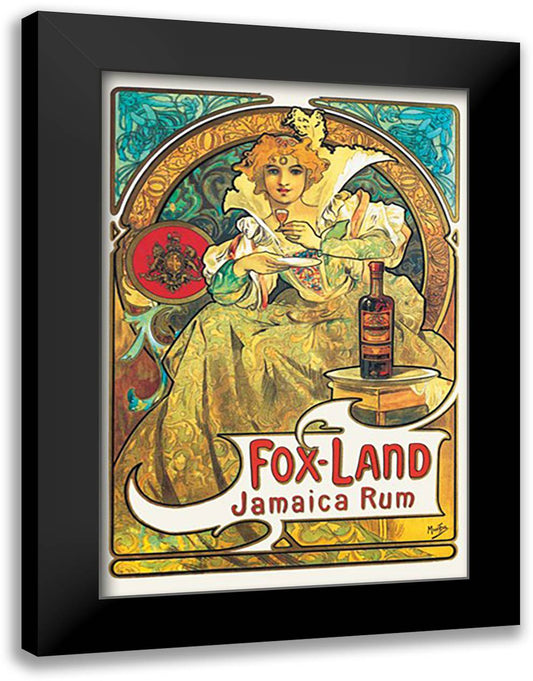 Fox-Land Jamaica Rum 16x22 Black Modern Wood Framed Art Print Poster by Mucha, Alphonse