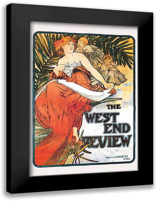 West End Review 16x22 Black Modern Wood Framed Art Print Poster by Mucha, Alphonse