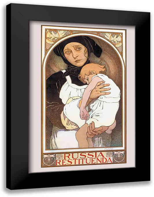Russia Restituenda 16x22 Black Modern Wood Framed Art Print Poster by Mucha, Alphonse